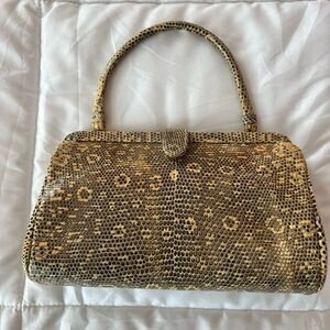 Manolo Blahnik Yellow and Brown Snakeskin Handle Bag